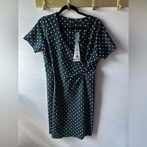 NWT Lighthouse by Lands’ End Navy Blue Polka Dot Dress Size 12P